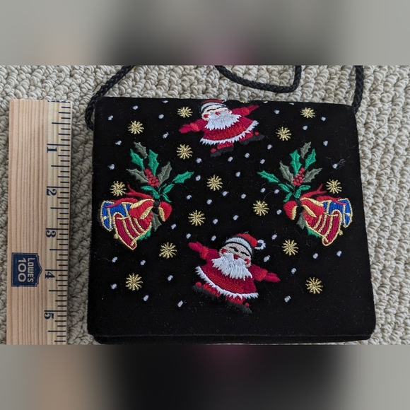 Vintage Christmas Santa Amanda Smith Velvet embroidered Crossbody Purse Bag - Picture 9 of 13